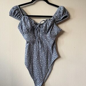 Wild Fable Blue Floral Off-Shoulder Bodysuit